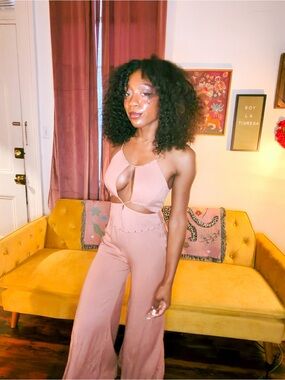 Indah Blush Pink Cutout Halter Jumpsuit